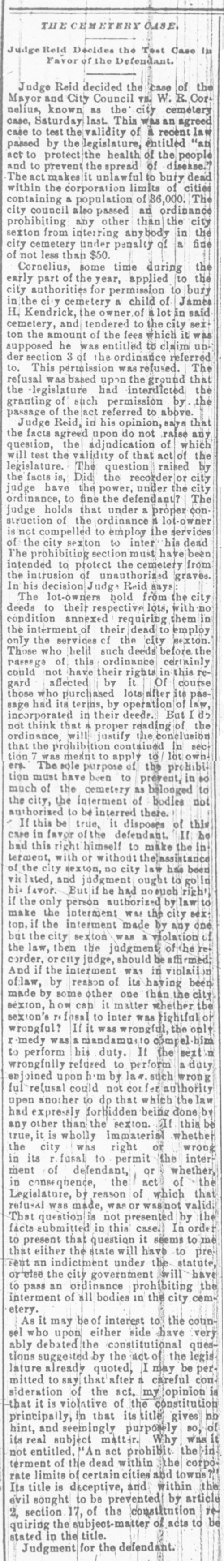 Cemetery Case December 7 1885