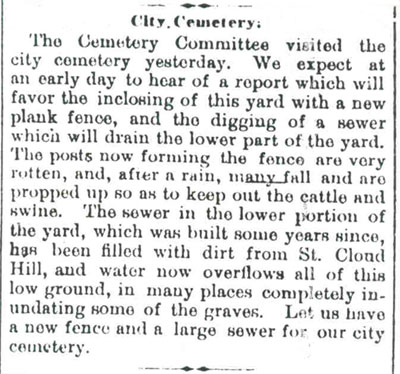 City Cemetery 1874 Fence and Sewer