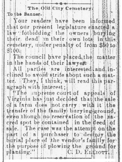 Letter to Banner May 1885
