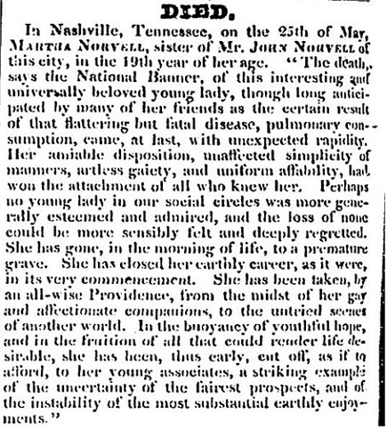 Martha Norvell 1830 obit